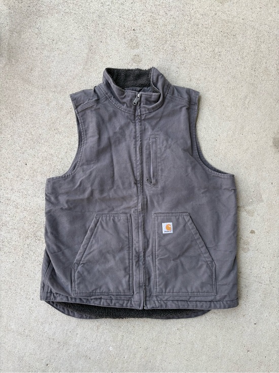 Other - Carhartt Gravel Grey Sherpa Lined Washed Duck Canvas Vest 104277 Large Tall